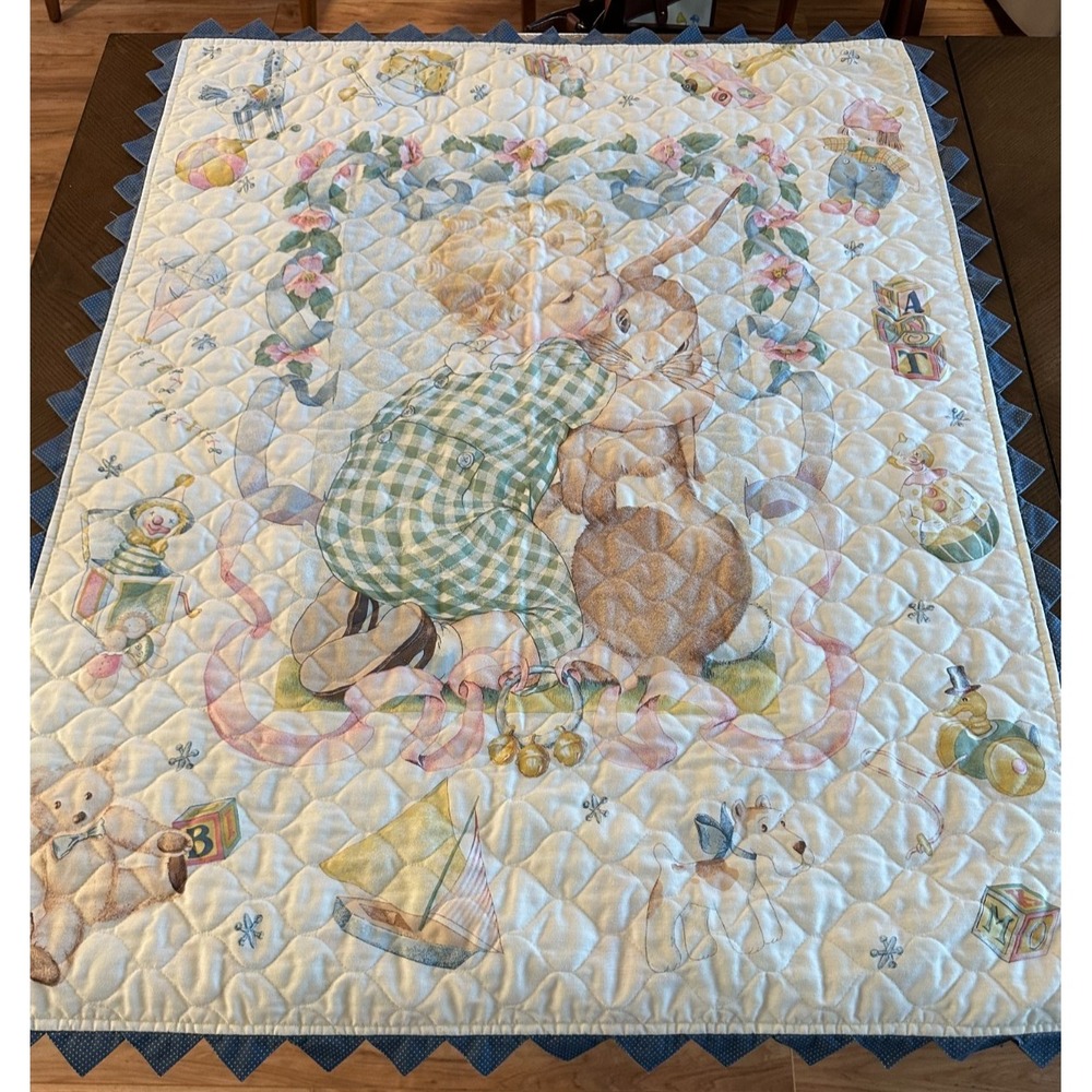 Handmade Daisy Kingdom 1997 Toy Treasures Quilt Lovey Baby Blanket 36" x 45"